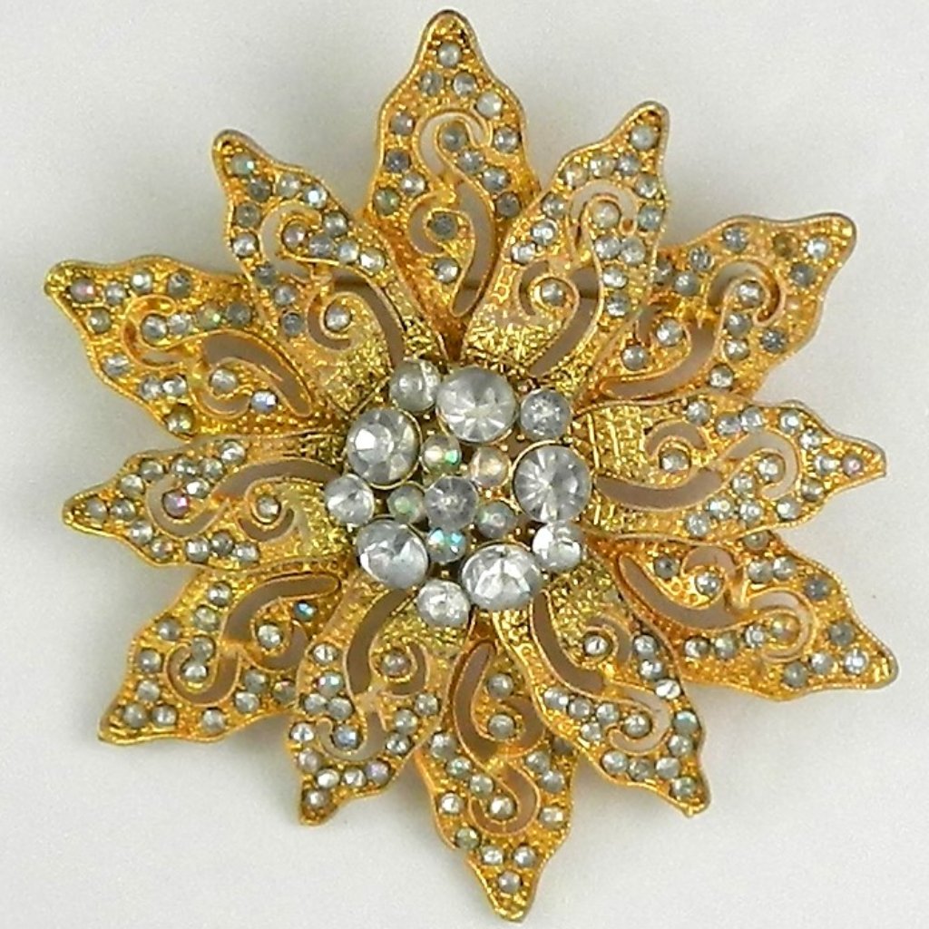 Vintage Worthington Gold Tone And Rhinestone Brooch In Original Box 27$